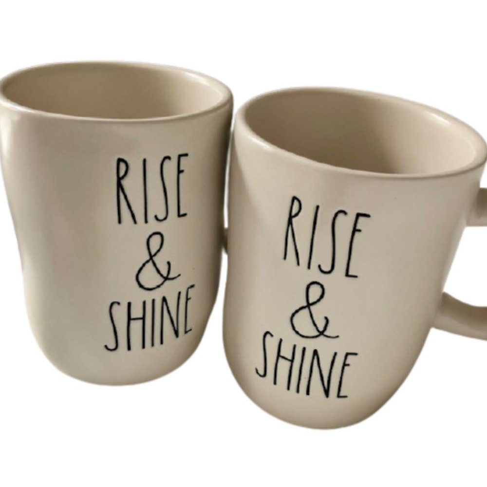 Set/2 Rae Dunn Morning Coffee Mugs - Rise & Shine